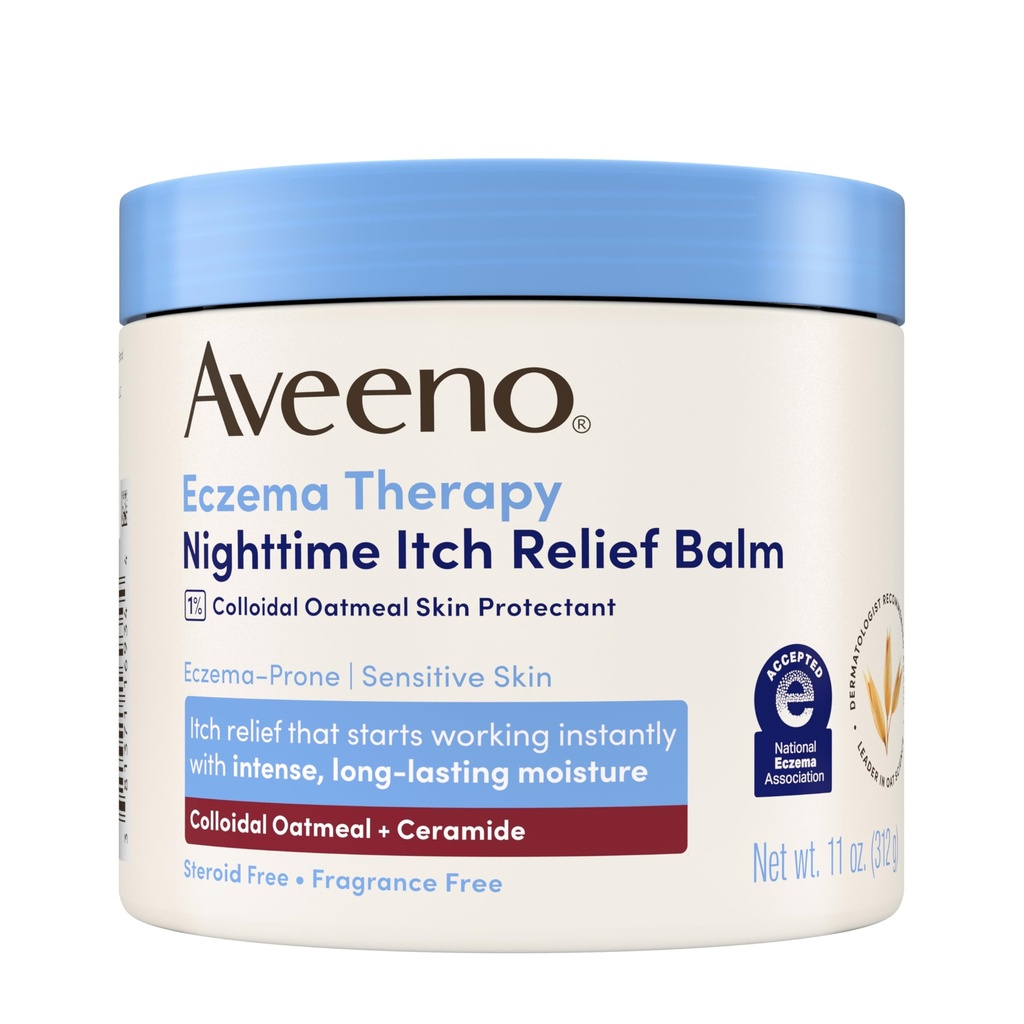 Aveeno Eczema Therapy Nighttime Itch Relief Balm, Eczema Cream for Body, Moisturizing Colloïdale havermout & Ceramide Formula, Fragrance Free, Soothing Dry Itchy Skin, 11 fl oz