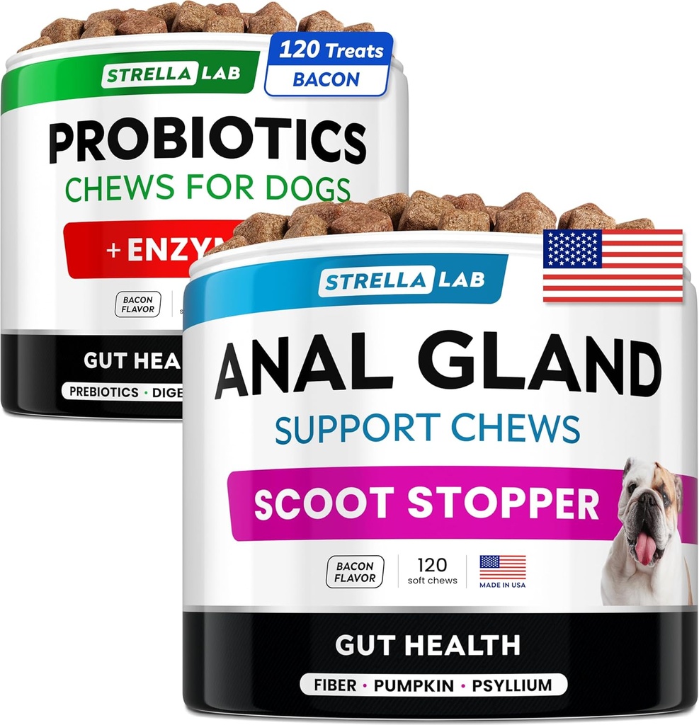 Probiotica + Anal Gland Support Dogs Bundle - Digestieve enzymen & Prebiotica - Allergie, diarree, constipatie & Scoot Treatment - Fiber Supplement for Digestie, Gut Health & Immunity - Made in USA