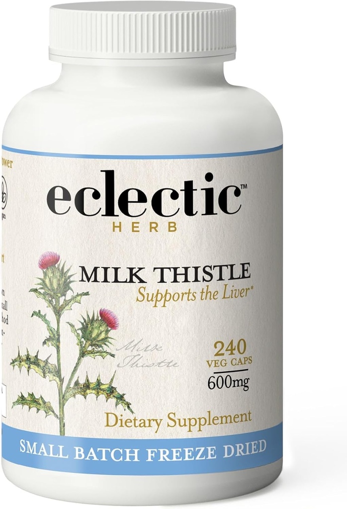Eclectic Institute Raw Freeze-Dried Non-GMO Milk Thistle met Silymarin voor leverondersteuning - Detox, Cleanse & Maintain 240 CT