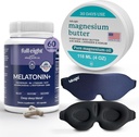Ensemble de sommeil: Masque de sommeil 3D, Melatonine+ Dissolve rapide Suppléments de mélatonine 60 Capsules, et Beurre de Magnésium pour Jambes Tensées et Muscles Tight, Crème de 4oz