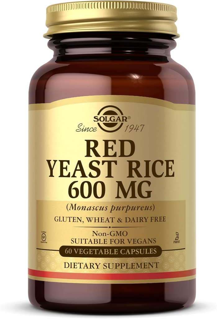 Solgar Red Yeast Rice 600 mg - 60 capsules végétales - Non-OGM, végétalien, sans gluten, sans laiterie, casher - 30 portions
