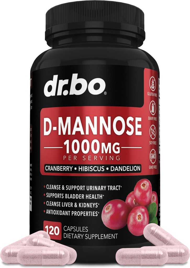 D Mannose supplementen voor vrouwen pillen - Natuurlijke D-Mannesia 500 mg capsules, Cranberry DMannesia pillen 1000 mg per portie - Blaas Flush & Urinaire Tract Cleanse Health Supplement - 120 Veg Capsules