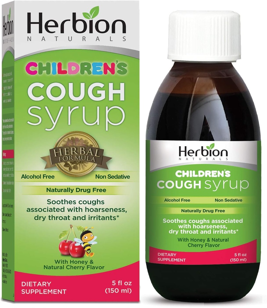 Sirop de toux naturel Herbion pour les enfants - 5fl oz - Bon supplément de dégustation avec miel naturel et saveur de cerise.