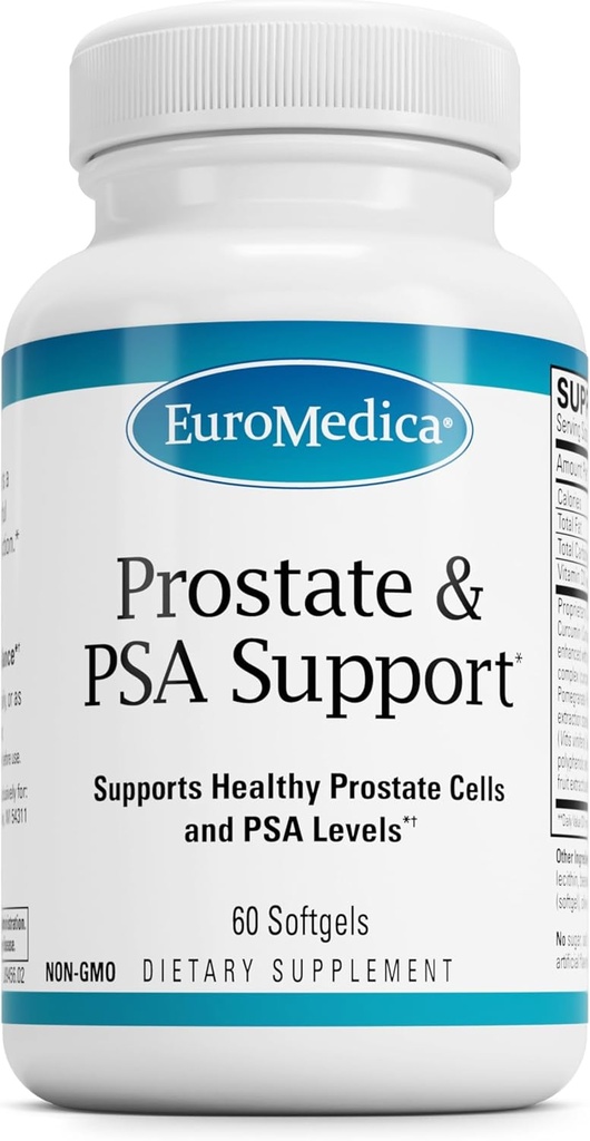 EuroMedica Prostate and PSA Support - Dieetsupplement voor gezonde prostaat- en hormoonbalansondersteuning - Kruidensupplement met curcumine, kurkuma essentiële olie en druivenzaadextract - 60 Softgels