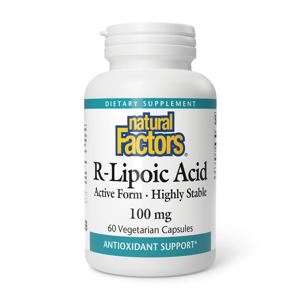 Natuurlijke factoren, R-lipoïnezuur, antioxidant ondersteuning, 60 capsules