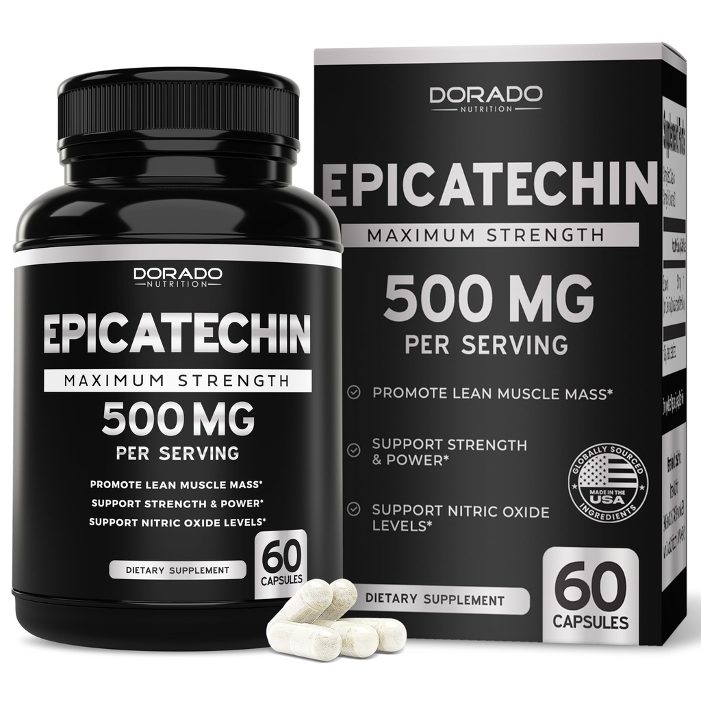 Extrait d'épicatéchine 500mg par portion (60 Capsules) Inhibiteur de la myostétine, bloqueur de la myostétine pour le muscle maigre, l'oxyde nitrique, la stamina et l'endurance – non OGM, supplément végétalien et tiers testé