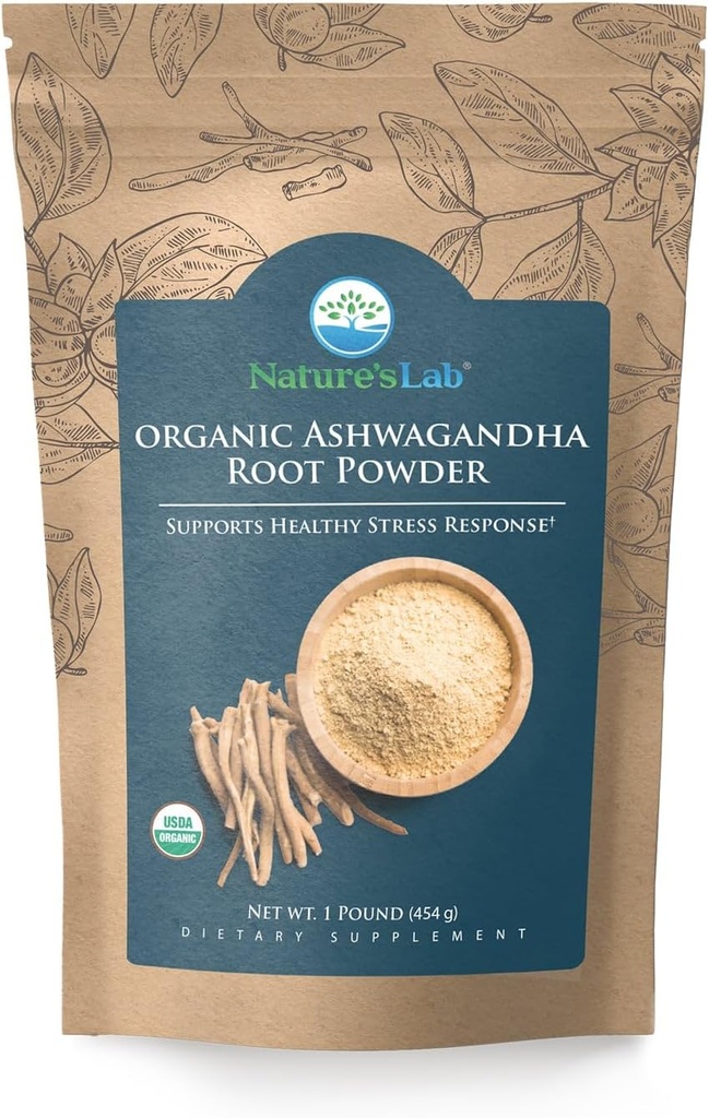 Nature's Lab Organic Ashwagandha Root Powder - 1lb Bag (227 Servers)