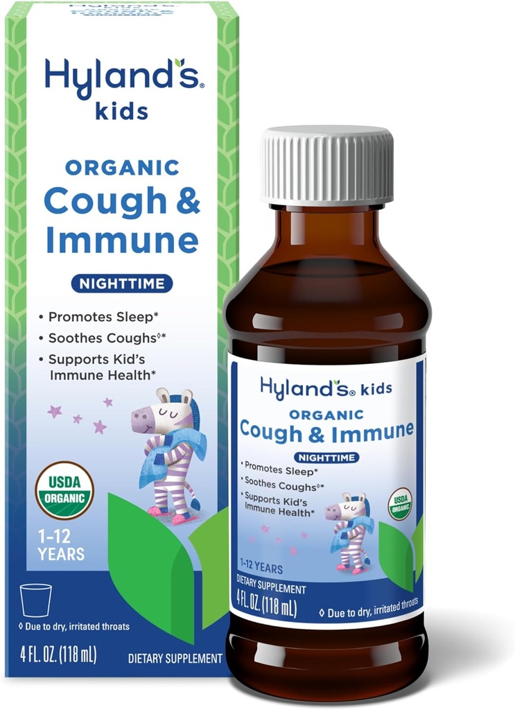 Hyland's Kids Nighttime Biologische Cough Siroop en Immune Ondersteuning met Agave, Vlierbes en Granaatappel, Soothes Cough, en ondersteunt Immuniteit, 4 Fl. Oz.