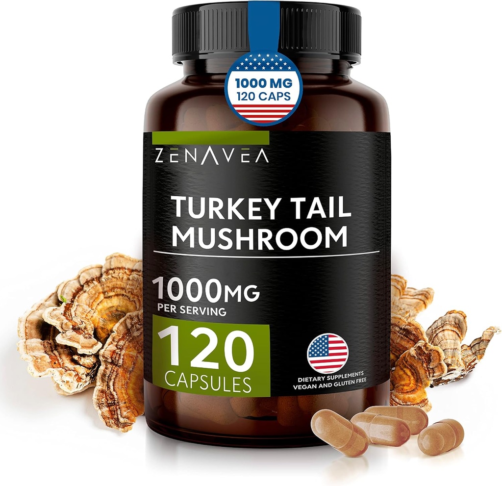 Turkije staart Paddestoelen Capsules Immuunsysteem Ondersteuning, Antioxydant en Digestieve Eigenschappen - Paddenstoelen Supplement 1000mg - 120 Capsules - equivalent aan 15.000 mg Biologische Turkije staart
