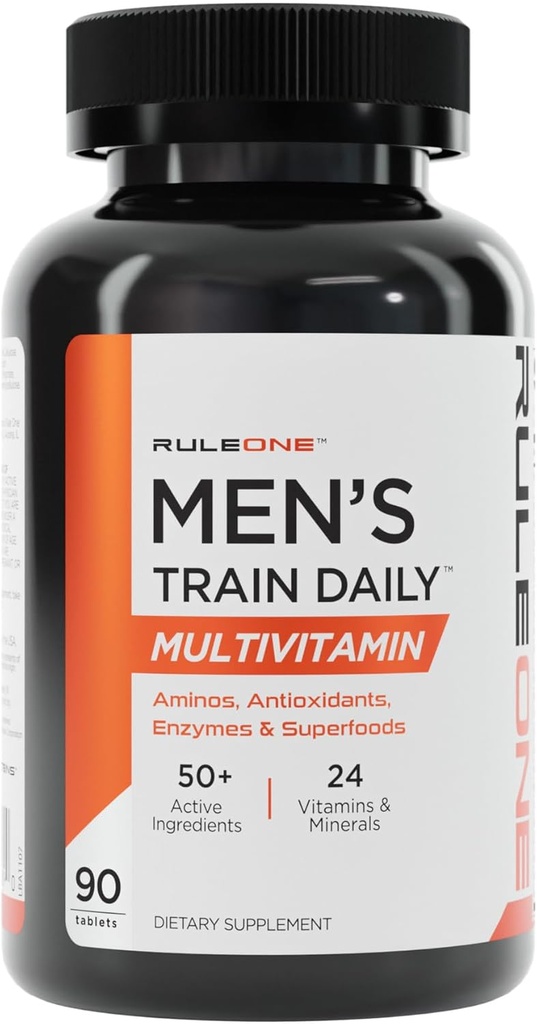 Règle 1 R1 Hommes Train quotidien - 90 comprimés - Multivitamine sportive avec des aminos, des antioxydants, des enzymes et des superaliments - 30 portions