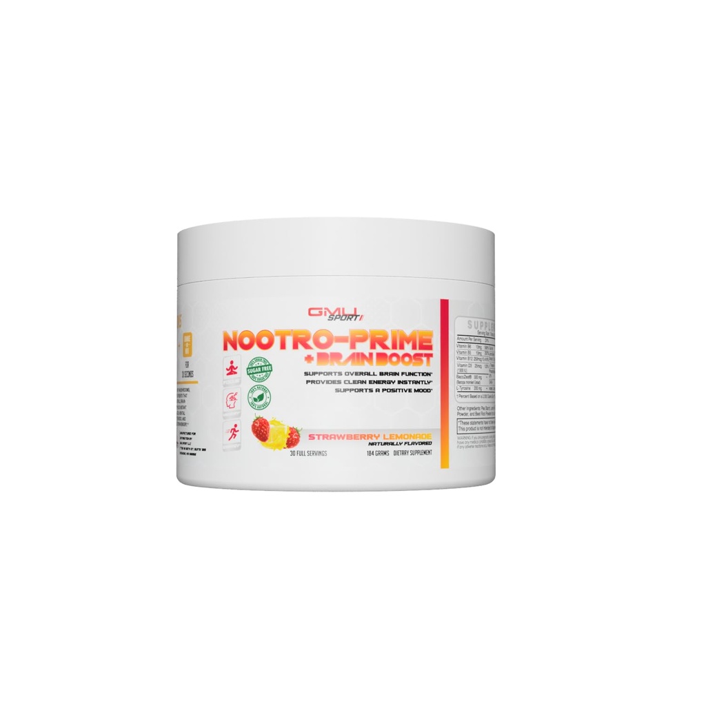 Nootro-Prime Brain Boost - Focus Brain Supplement - Mushroom Supplement Powder met Alpha GPC, Nootrope Brain Supplementen voor Geheugen en Focus met Lions Mane, 30 Servings, Aardbei Lemonade