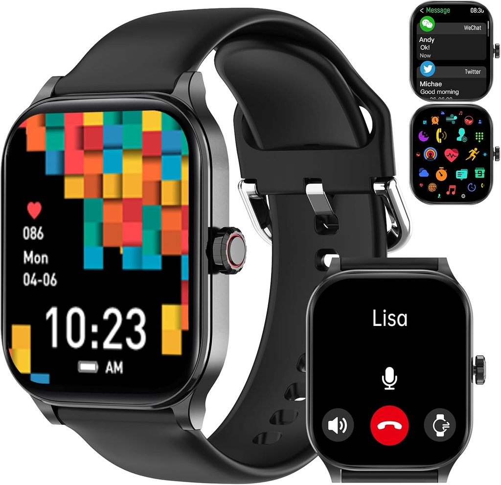 Smart Watch for Women Men(Answer/Make Call), Smartwatches with Heart Rate/SpO2/Sleep/Stress Monitor, IP68 Waterproof Activity Tracker voor Android iPhone, 100+ Sport Fitness Horloges (Zwart, 1.85")