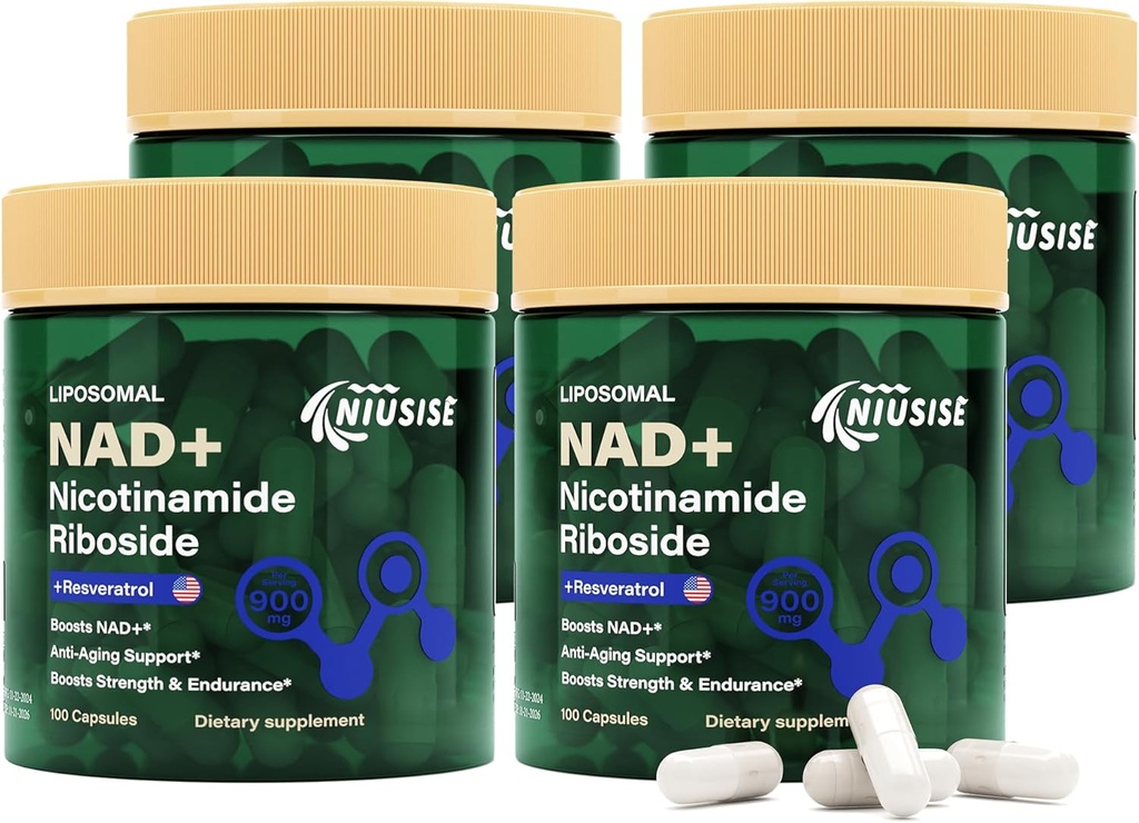 NAD Supplement, NAD Nicotinamide Riboside 900 Mg voor mannen en vrouwen, Liposomale NAD+ Supplement met Nicotinamide Riboside, Resveratrol & Quercetine, Energie, Boost NAD+, 400 capsules