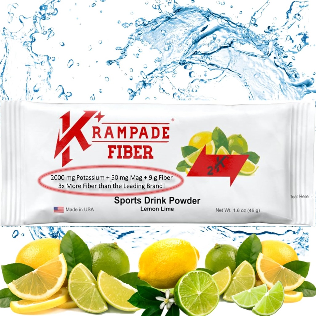 Krampade Fiber 2K Hoge Oplosbare Vezel, Hoge Kalium, Magnesium Supplement Drinkpoeder Mix - 2X Meer Vezel Verminder Krampen (Citroen Lime, 19 Serving Bulk Pouch)