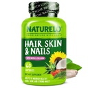 NATURELO Multivitamine des cheveux, de la peau et des ongles - 5000 mcg Biotine, Collagène, Vitamine naturelle E - Supplément pour une peau saine, croissance des cheveux pour les femmes et les hommes 60 Capsules