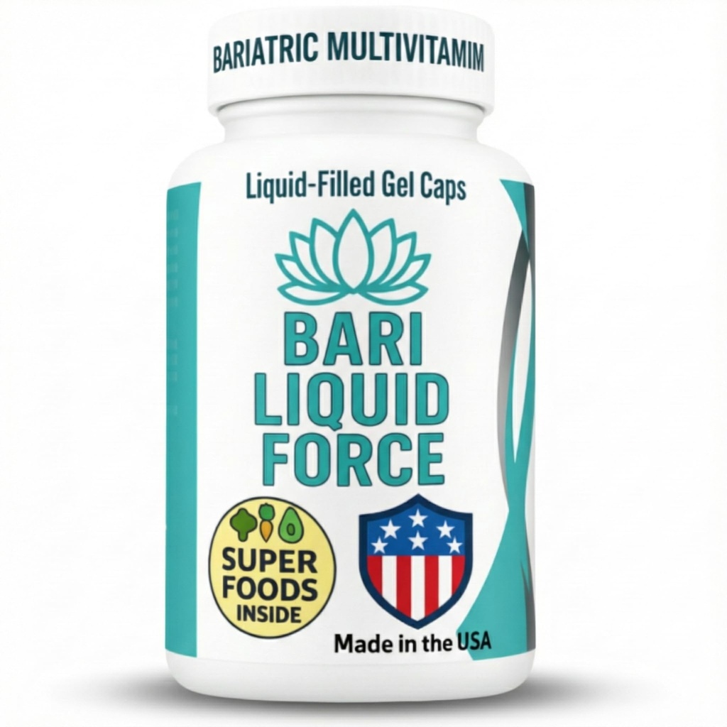 Bari Liquid Force One a Day Bariatric Multivitamin with Iron – Capsules de Gel d'Absorption Rapide pour Manches Gastriques, Bypass, Switch Duodenal – Superfood Blend - Bariatric must haves for Women & Men