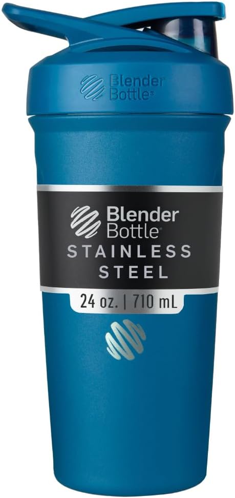 BlenderBattle Strada Shaker Cup Geïsoleerde roestvrij stalen waterfles met draad Whisk, 24-Ounce, blauw