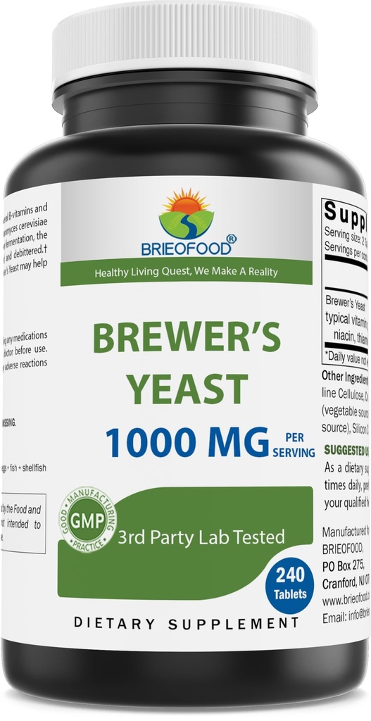 Brieofood Brewers Levure 1000 mg par portion - 240 comprimés - Labe de 3e partie testé pour la pureté et la qualité