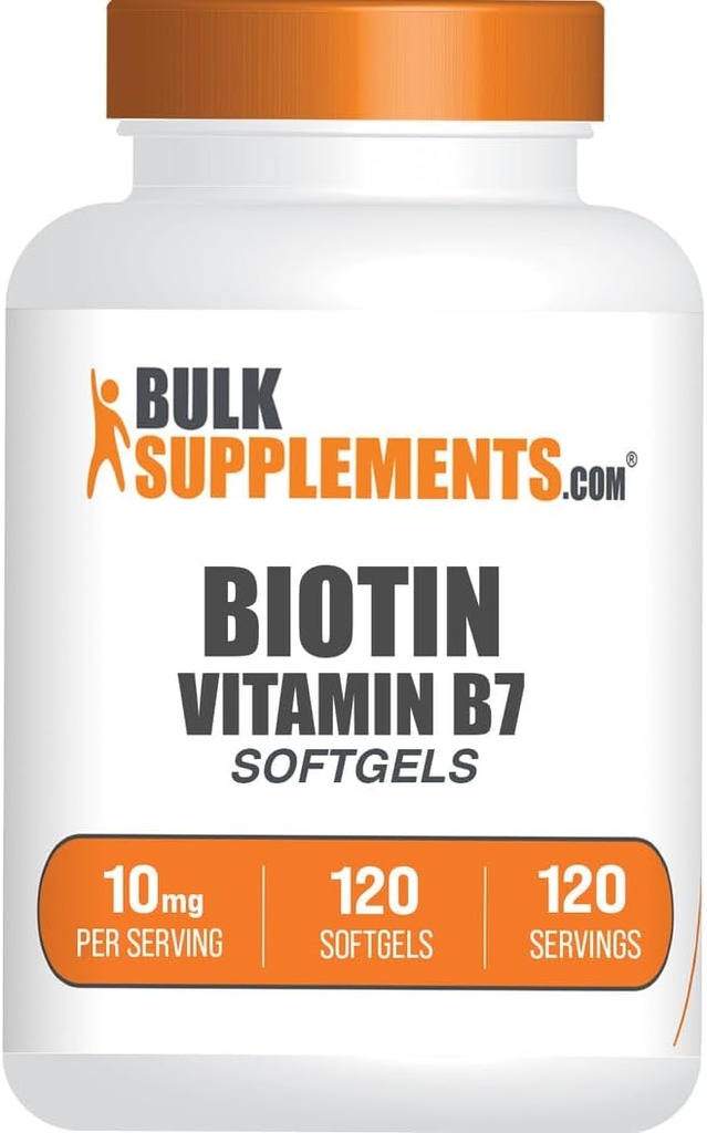 BulkSupplements.com Biotine 10000mcg Softgels - Vitamine B7, Biotine Vitaminen voor haar, huid en nagels, Biotine Supplement - Glutenvrij, 1 Softgel per Serving, 120 Tellen (Pack of 1)
