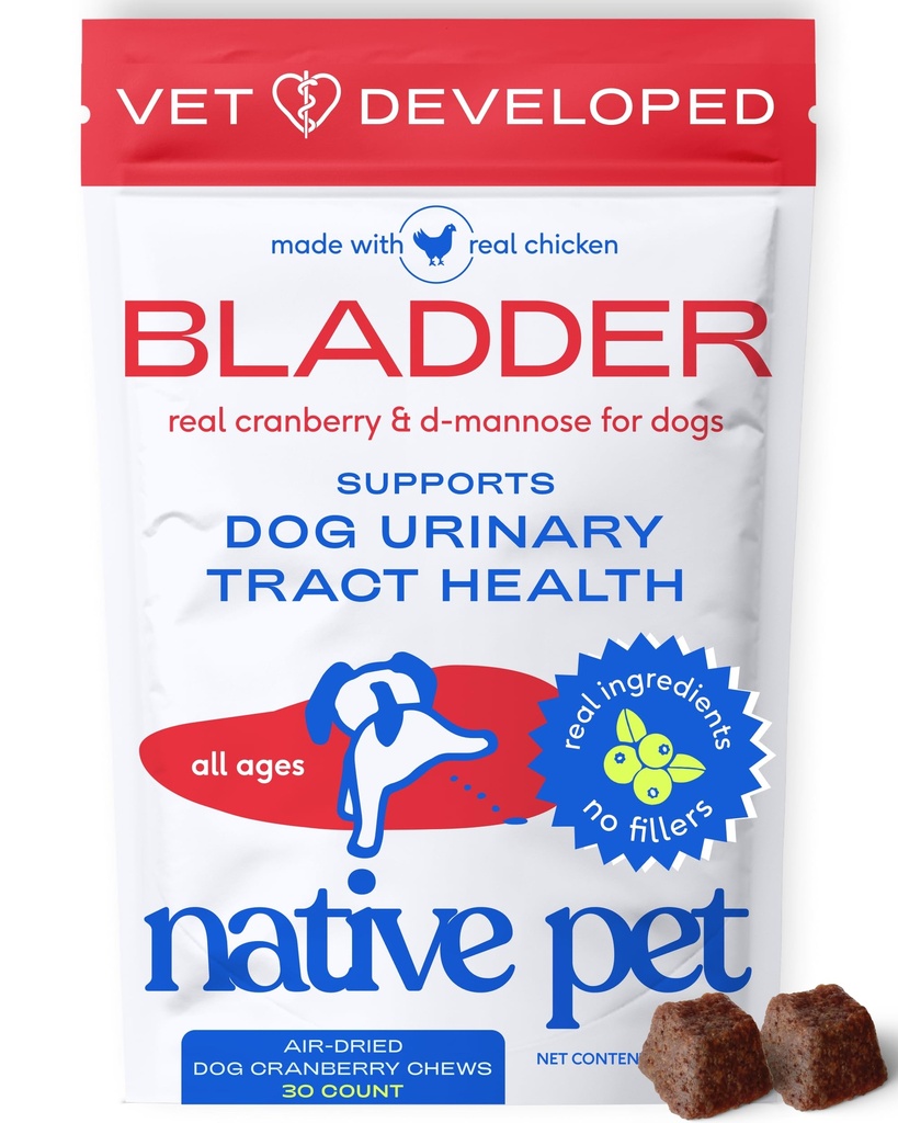 Native Pet Dog UTI Treatment - Cranberry Supplement for Dogs Bladder Control & Nierondersteuning - Urineweginfectie en urine-incontinentie voorkomen - Gemaakt met Real Cranberry Extract - 30 Kauwen