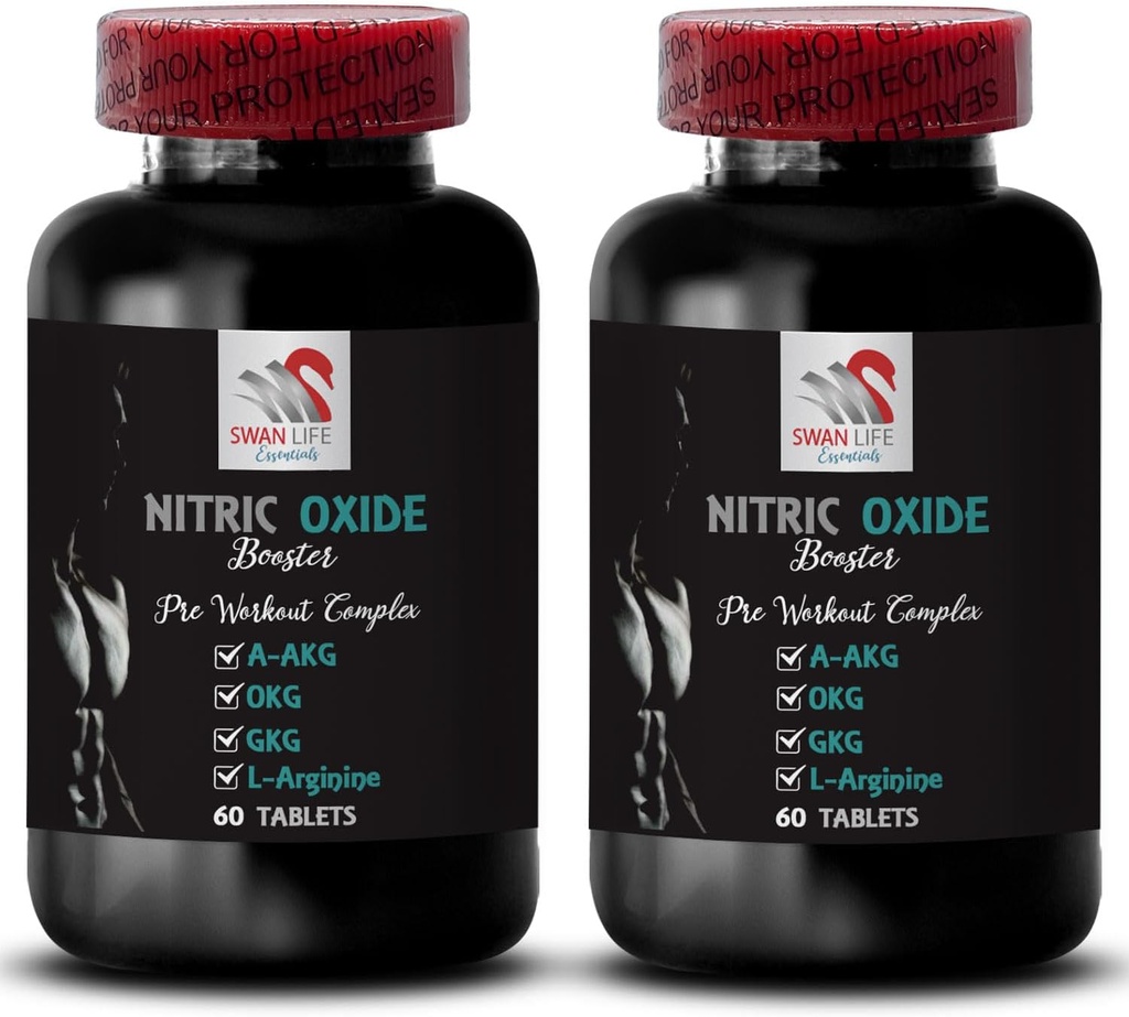 Trainingssupplement - NITRIC OXIDE BOOSTER - stikstofmonoxide, stikstofmonoxide supplementen voor mannen, lichamelijke activiteit, krachtondersteuning, power boost, A-AKG, spierondersteuning 2 Fles 120 tabletten