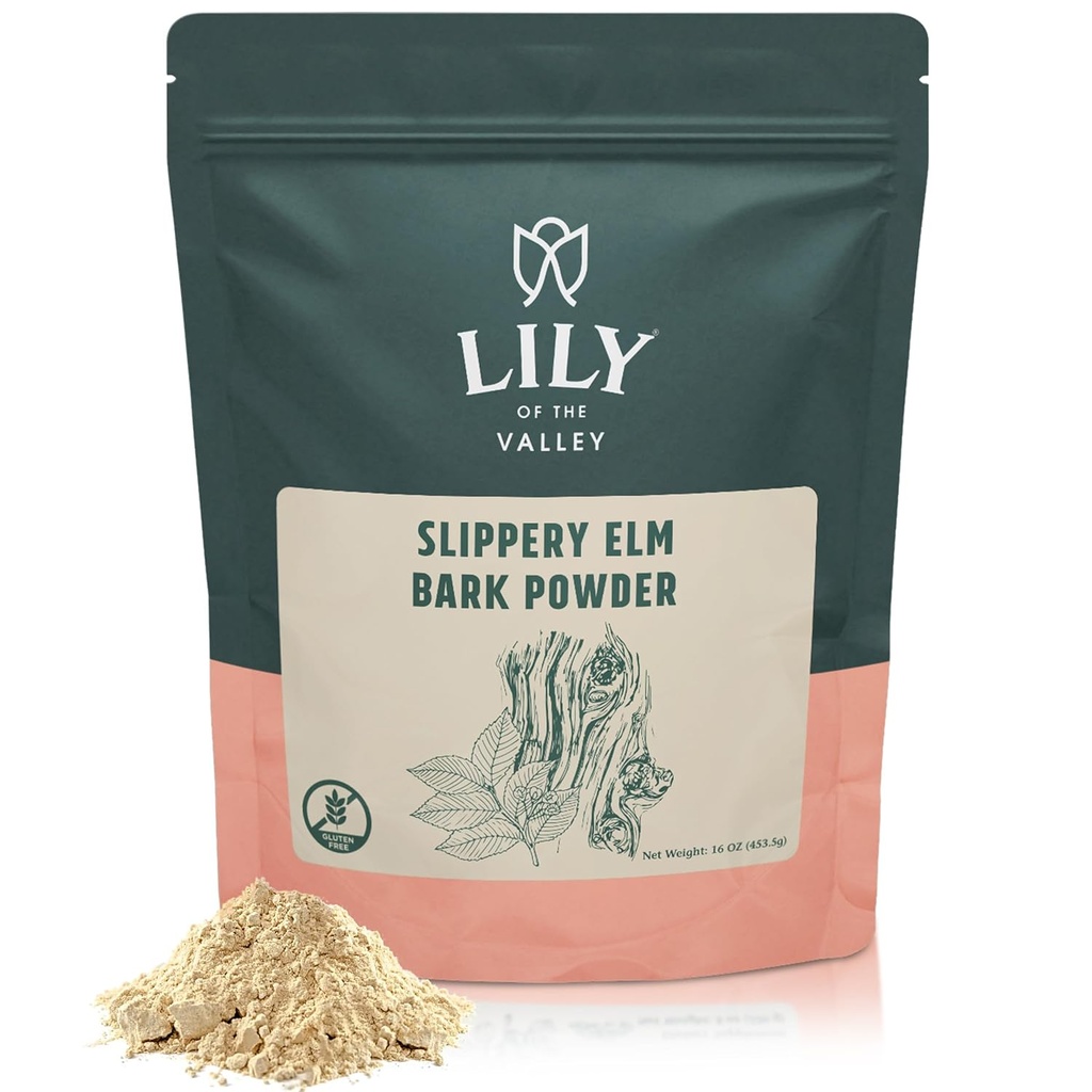 Lily of the Valley Slippery Elm Bark Powder - Ulmus Rubra Powder - No Ir emittered No Contaminated - Pet Friendly - Vegan & Gluten-Free - Packed in Resealable Pouch (16oz, 453g)
