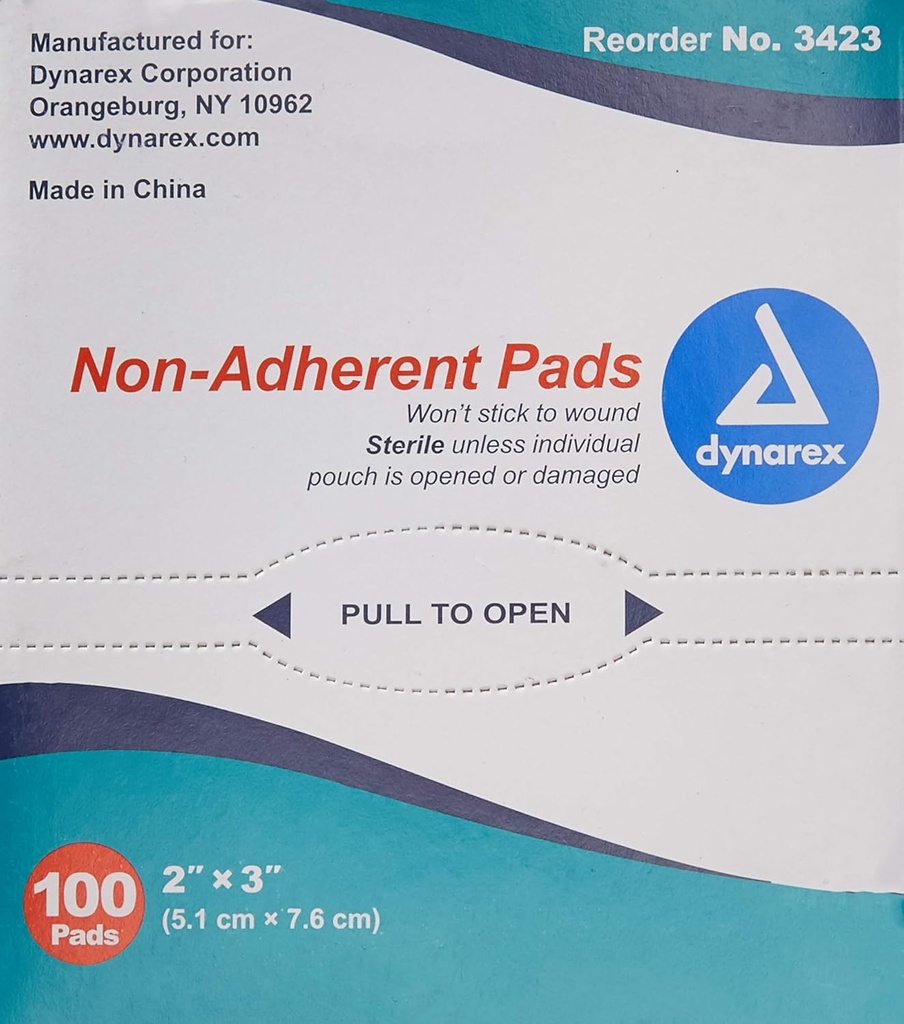 Dynarex Non-Adherent Pad, Steriel, 2x3, Box/100