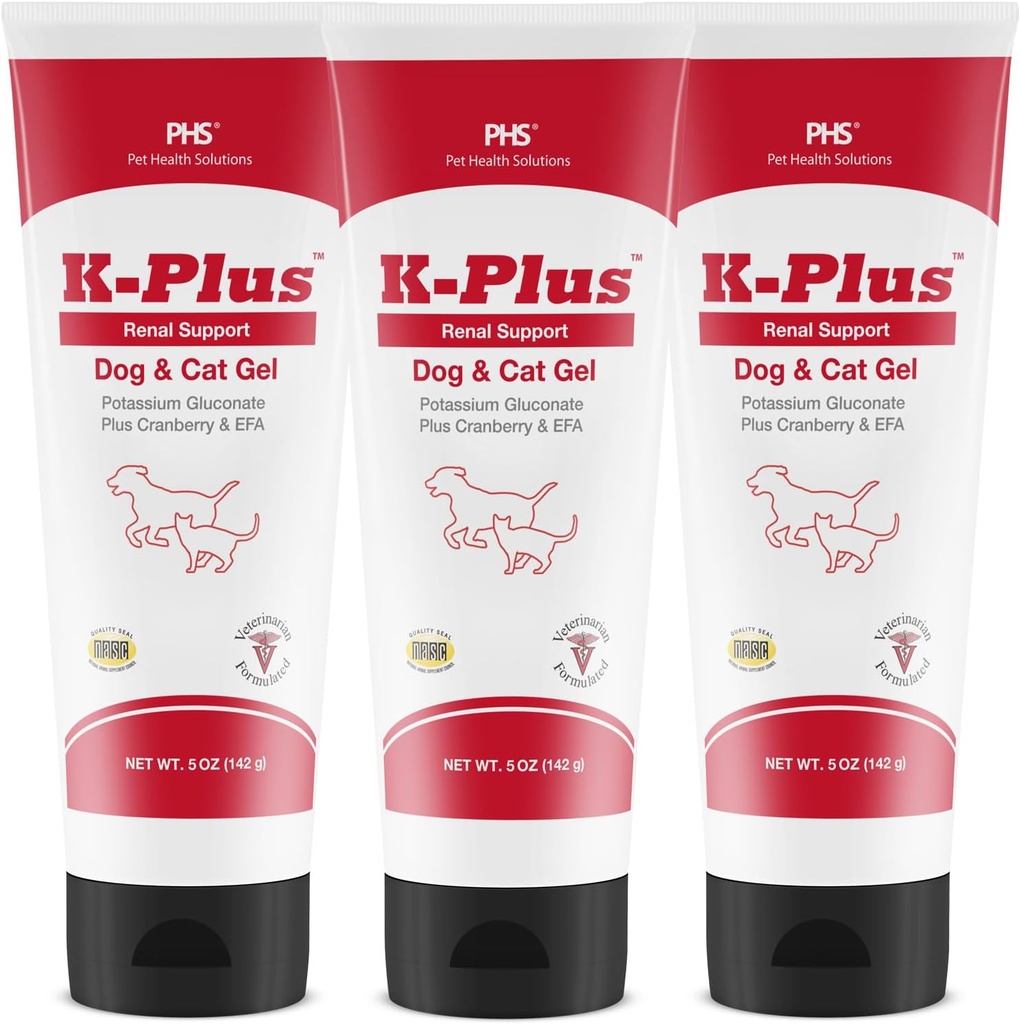K-Plus Kalium Gluconaat Renal Gel Plus Cranberry en EPA voor honden en katten - Veterinair goedgekeurde niersupplement - Ondersteunt Kaliumbalans -(3 Pack)