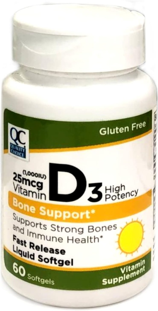 Quality Choice High Potency Vitamine D3 Bone Support en Immune Health, Gemakkelijk om Softgel Vitamine Supplement 60 Telfles