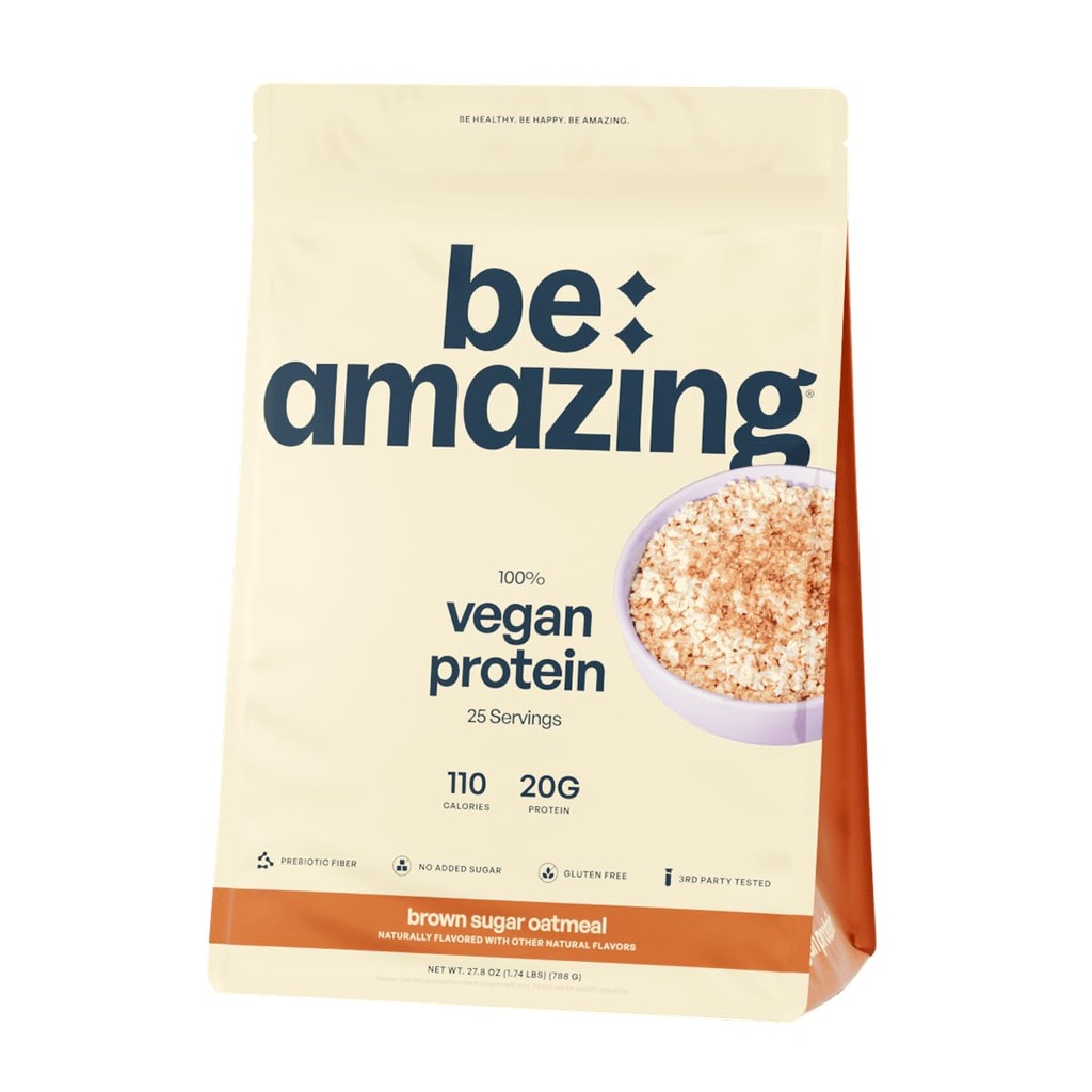 BE AMAZING Vegan Proteïnepoeder, Bruine suiker havermout, 20g plantaardige eiwit met Prebiotic Fiber, Low Carb, Dairy en Gluten Free Shake Mix, Geen toegevoegde suiker, 29.3 oz, 25 porties
