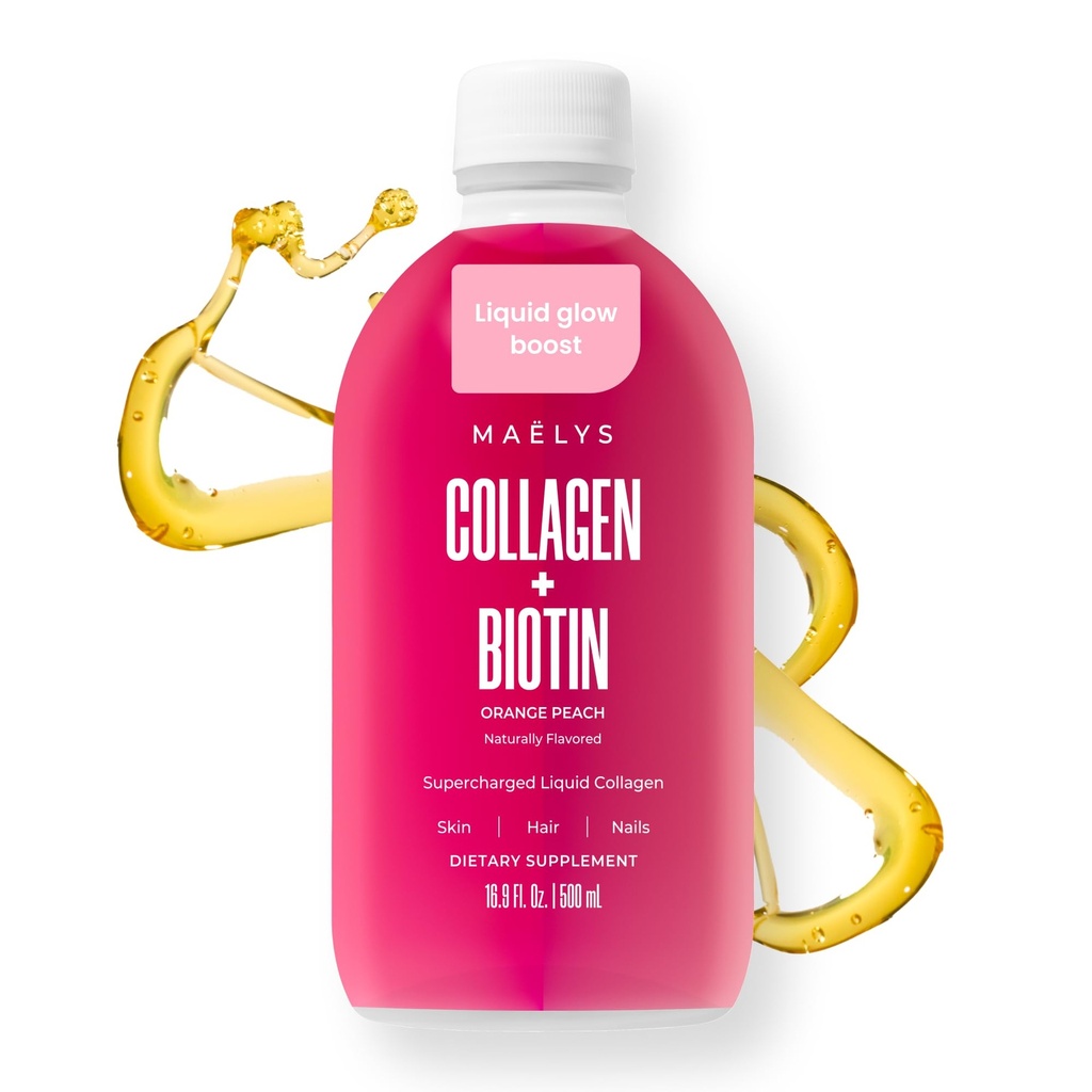 MAËLYS Super geladen vloeibare collagen voor vrouwen - Collageen Peptides supplement met biotine voor haar, huid en nagels - vloeibare gehydrolyseerde collagen Peptiden