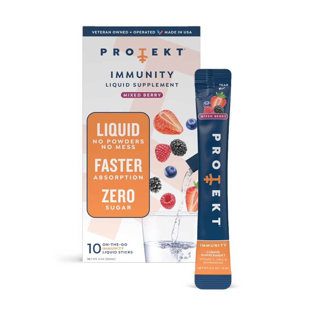 PROTECT Liquid Immune Support Supplement - Liquid Drink Mix, Immunity Supplement, Immunity Boosters voor volwassenen, Sugar-Free met vitamine C en Zink Immunity Support - Mixed Berry 10ct
