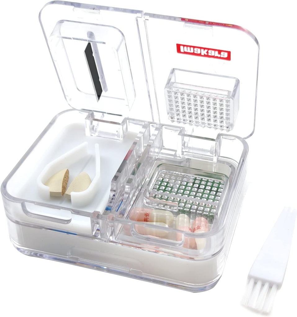 Travel Pill Box Geneeskunde, Supplementen, Vitamine Pill Organizer Dagelijks gebruik Pill Case met pil Cutter Pill Crusher en Grinder (White)