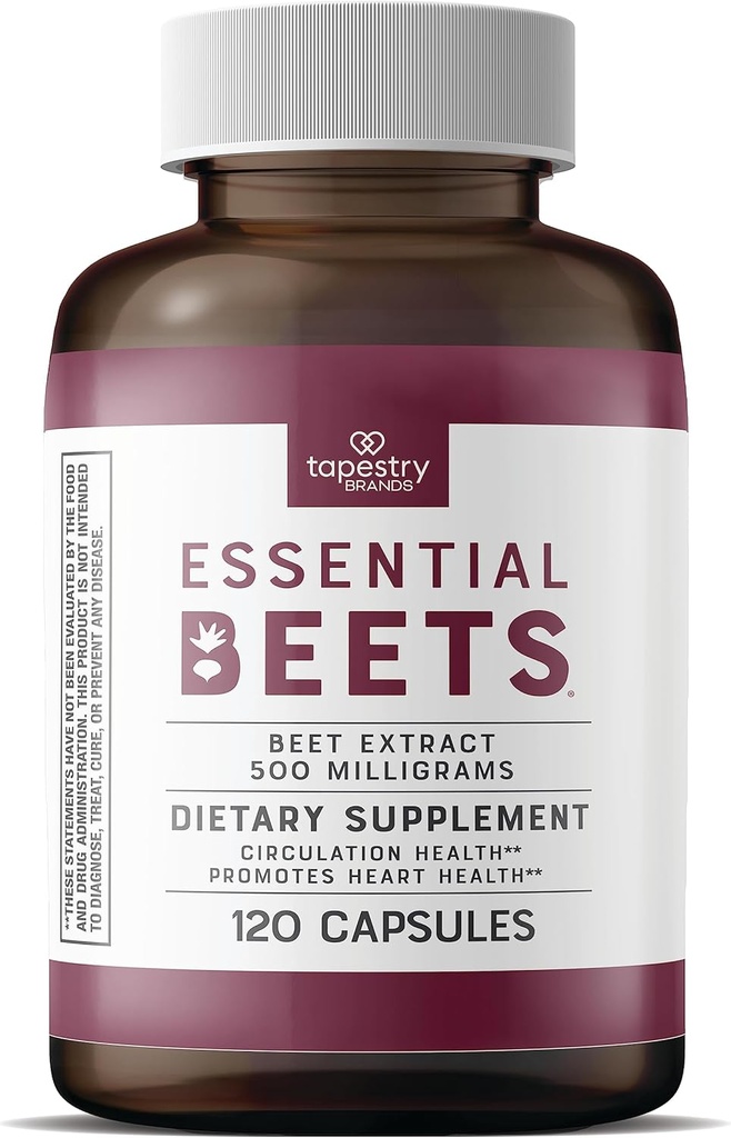 Supplément alimentaire pour betteraves essentielles - Extrait de racine de betterave premium pour le soutien de la santé cardiaque et de la pression artérielle, améliore la performance athlétique, 2 mois d'approvisionnement, végétalien et sans allergène