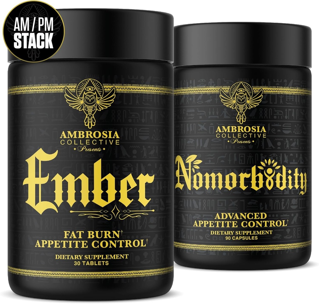 Ambrosia Nomorbidity Advanced Appetite Control & Ember Thermogenic Fat Burner (en anglais seulement) Powerful Hunger Management, Appetite Support & Fat Burning System avec KSM-66 Ashwagandha, Garcitrin, CapsiMaxTM, Afrique