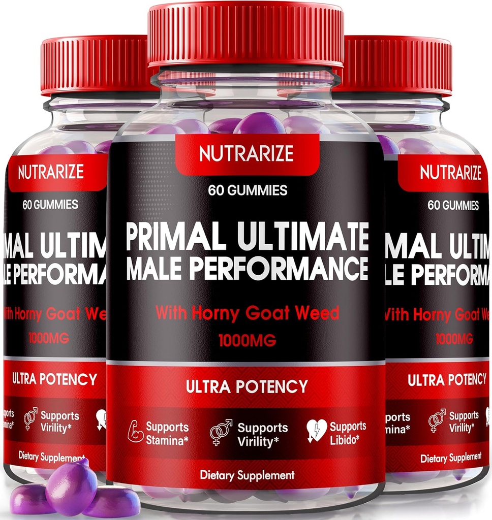 NutraRize (3 Pack) Primal Ultimate Gummies, Official PrimalUltimate Performance Supplement, The Key to Regain vertrouwen, Premium Gummy, Official Prime Ultimate Reviews (180 Gummies)