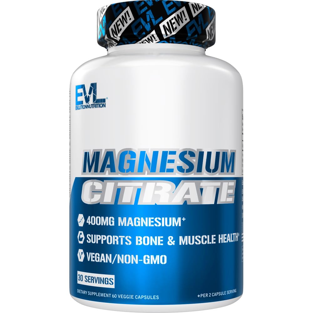 EVL Magnesium Citrate Capsules 400mg - Muscle and Bone Health Supplement met Pure Magnesium Citrate voor spierontspanning en botsterkte - 60 Veggie Capsules voor de gezondheid