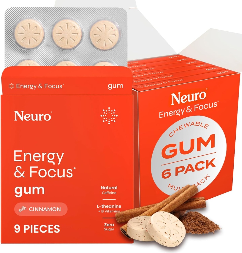 NeuroGum Energy & Focus Gum (54 Count-6 Pack, Cinnamon)