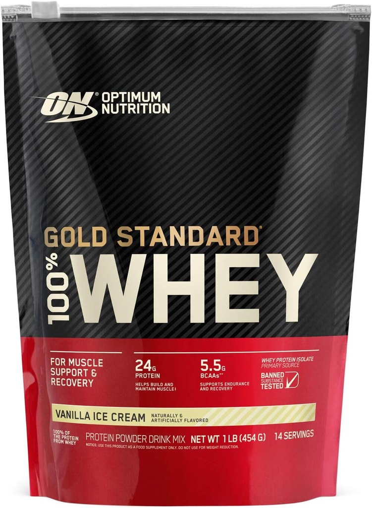 Optimale voeding Gold Standaard 100% Wei Proteïne Poeder, Vanille Ice Cream, 1 Pond (Verpakking mei Vary)