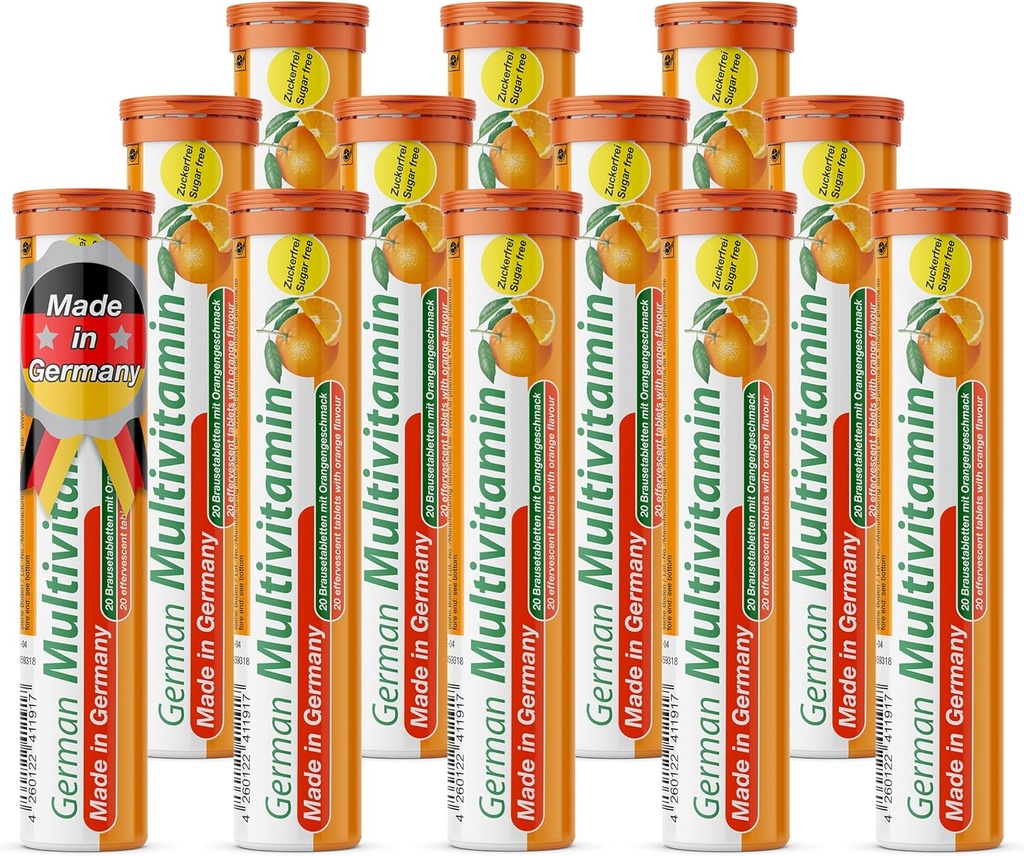 T&D Duitse Multvitamine 10 Vitaminen - 240 Vegan Drink Bruistabletten - Oranje Smaak - Made in Germany