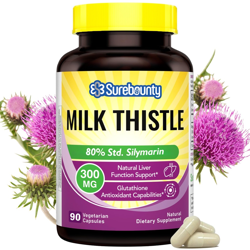 Thistle de lait, extrait concentré de graines, 80% silymarin, soutien du foie nettoyer la détox, suppléments gras du foie, non-OGM, sans gluten et soja, 90 capsules de légumes, approvisionnement de 3 mois