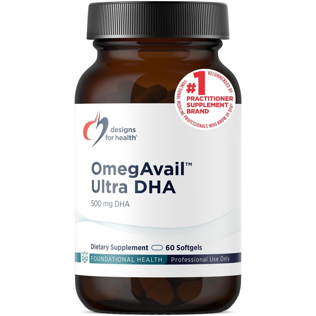 Designs for Health OmegAvail Ultra DHA - Highly Concentrated DHA Triglyceride Fish Oil, TG Fish Oil with 500mg DHA + 100mg EPA - No Fishy Aftersmaak (60 Softgels)