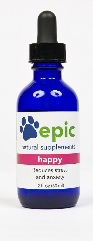Happy - All Natural Liquid Spray Supplement - Eases Separation Angst, Helpt met vet bezoeken, Reizen, Grooming, Verlies van een vriend (Dropper 2 oz)