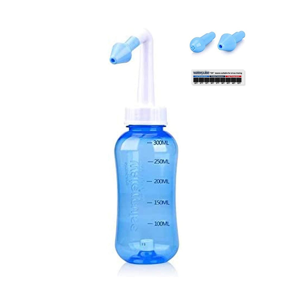 Waterpulse Neti Pot, Neti Pot Sinus spoelen, 300ml Neti Pot Sinus spoelen Kit met Thermometer Sticker voor volwassen & Kid BPA Vrij (300ml)