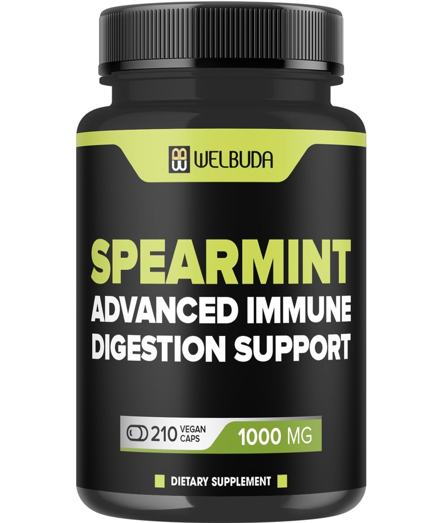 210 Capsules - Spearmint Supplement met Olive Leaf, Gemberwortel, Black Pepper & More - Gecombineerde formule voor spijsvertering Gezondheid, Ademhalingsgezondheid, Immuniteit en Positieve Mood Ondersteuning