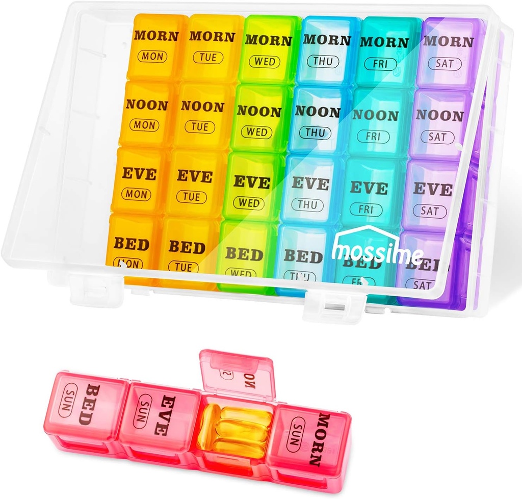 XL Large Weekly pil Organizer 4 keer per dag, 7-dagen pil dozen AM PM, Big Compartments Pill Case, maandelijkse medicatie Organisator 28 dagen Dispenser voor visolie, vitamine houder supplement
