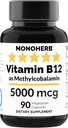 MONOHERB Vitamine B12 Methylcobalamine 5000 mcg - 90 Vegetarische Capsules - B12 Methyl