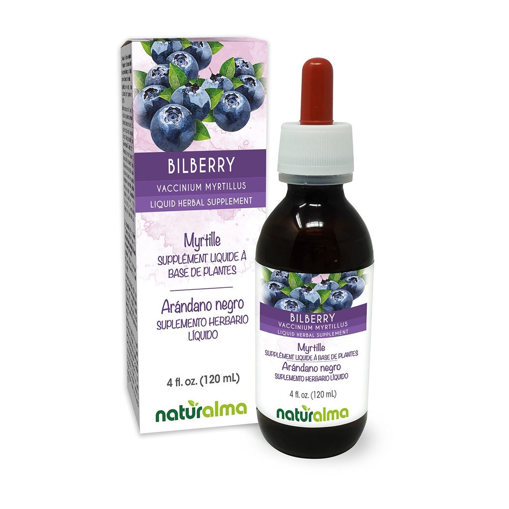 Naturalma Blauwe bosbes of Europese bosbes (Vaccinium myrtillus) Fruit Alcoholvrije Tinctuur - 4 fl oz Liquid Extract in druppels - Kruidensupplement - Veganistisch