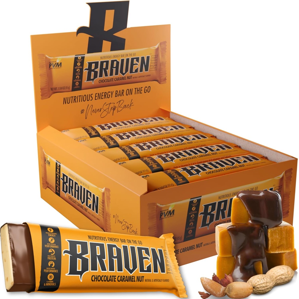 Braven Bar Chocolate Caramel Nut Energy Bars (1.59 oz, Pack of 20) 
