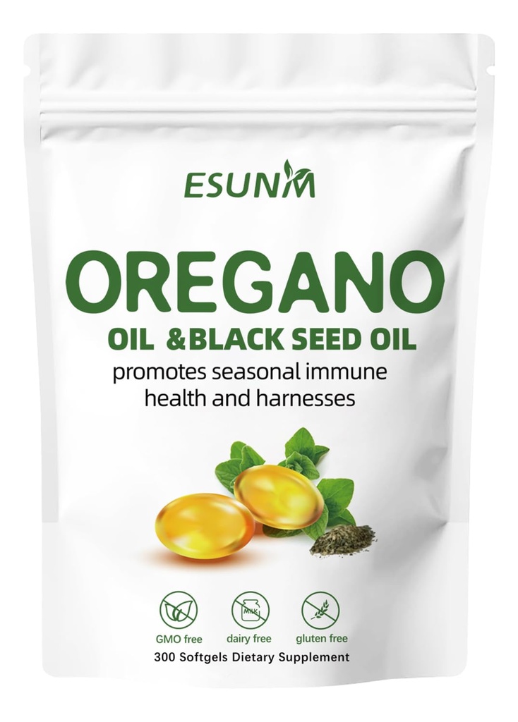Oregano Softgels, Oregano Olie met Zwarte Zaadolie bevordert seizoensmatige Immune Health and Harnesses, Oregano Oil Supplement Capsules, Non-GMO, Glutenvrij, 300 Softgel Capsules Dieetsupplement